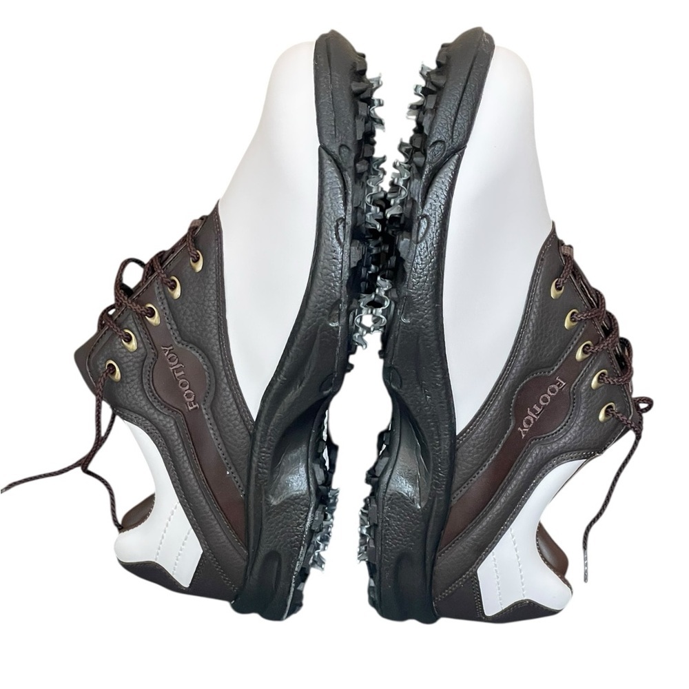 FooJoy Golf white/brown shoes Green Joys Spiked men size 10M - Picture 7 of 16